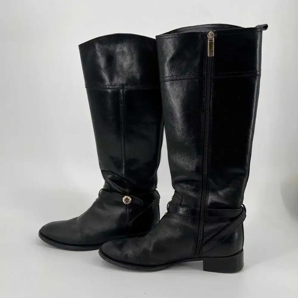 Tory Burch Black/Gold Over the Knee Boots | Size 9.5
